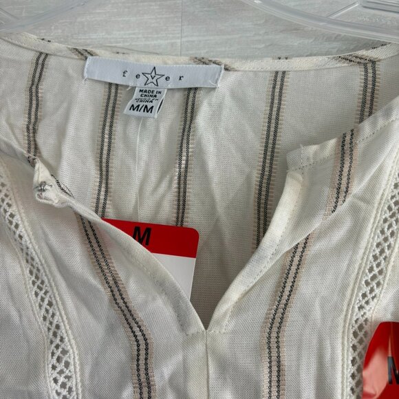 Fever Women's 3/4 Sleeve Blouse Shirt Top Size M Ivory Trick/Striped - Picture 4 of 4